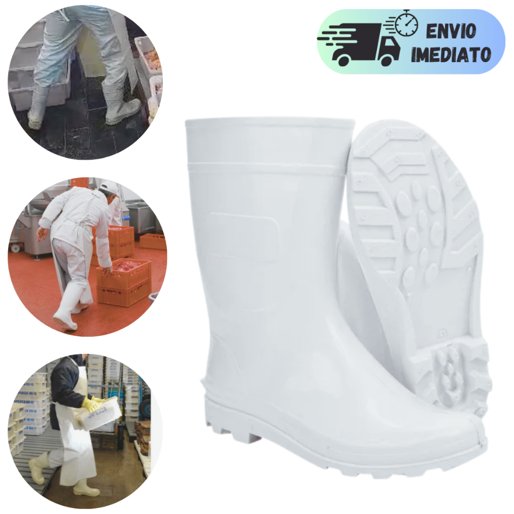 BOTA BOTINA DE PVC GALOCHA IMPERMEAVEL ANTIDERRAPANTE BRANCA BRACOL LIMPEZA AÇOUGUEIRO COZINHA EPI