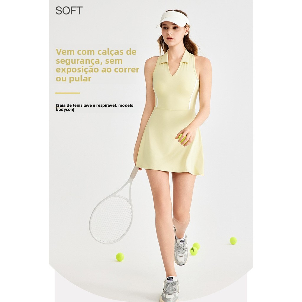 Vestido esportivo gola polo feminino respirável oco linda volta saia de tênis Anti-reflexo cintura estreita mais magro o