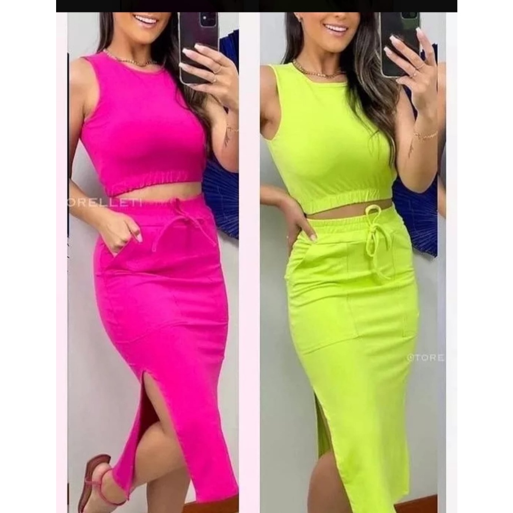 Conjunto Saia Midi mais Blusinha top em Moletinho Veste muito Bem tamanhos P.M.G.GG.G1