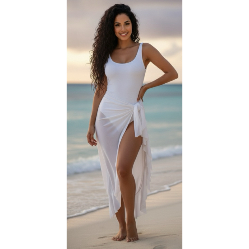 kit 2 peças Saída de Praia Maio + Canga Body Maio com Bojo Costa nua mais Saia Páreo com babado transparentei Ano Novo