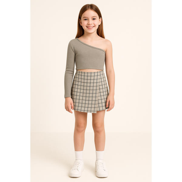 conjunto infantil e juvenil blusa 1 manga mais shorts-saia