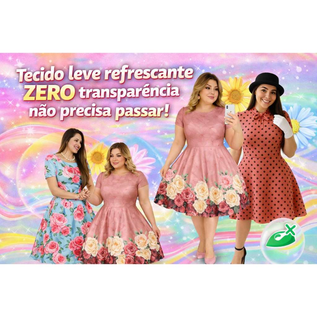 Vestido Plus Size Godê Moda Evangélica Midi Estampado Floral Saia Rodada Soltinha ou Vestidos Estampados mais vendido