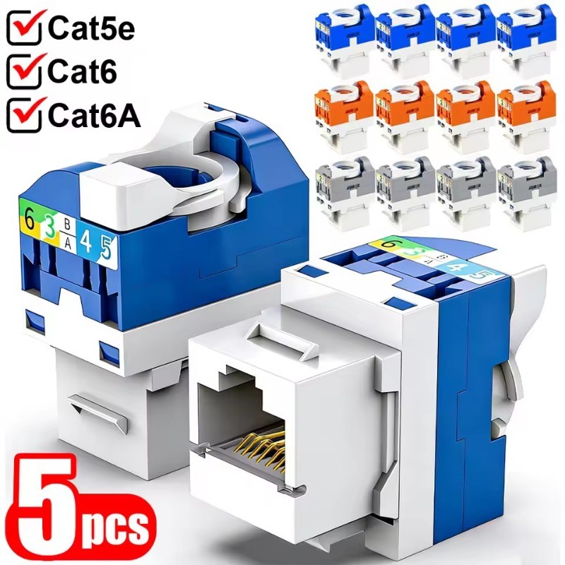 5-1Pcs Cat6/5e/6A RJ45 Keystone Jack Module Connector-Adaptadores De Rede-Acoplador De Módulo-Ferramenta Sem Perfuração-