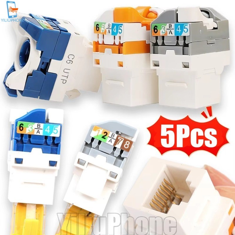 [Bless] 5-1Pcs Cat6/5e/6A RJ45 Keystone Jack Module Connector-Acoplador De Módulo-Ferramenta Sem Perfuração-Adaptadores