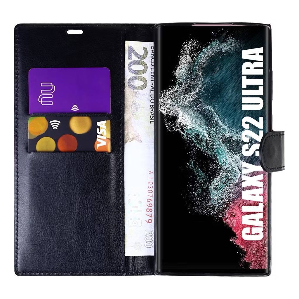 capa case capinha carteira flip cover couro sintético cores GALAXY S22 ULTRA
