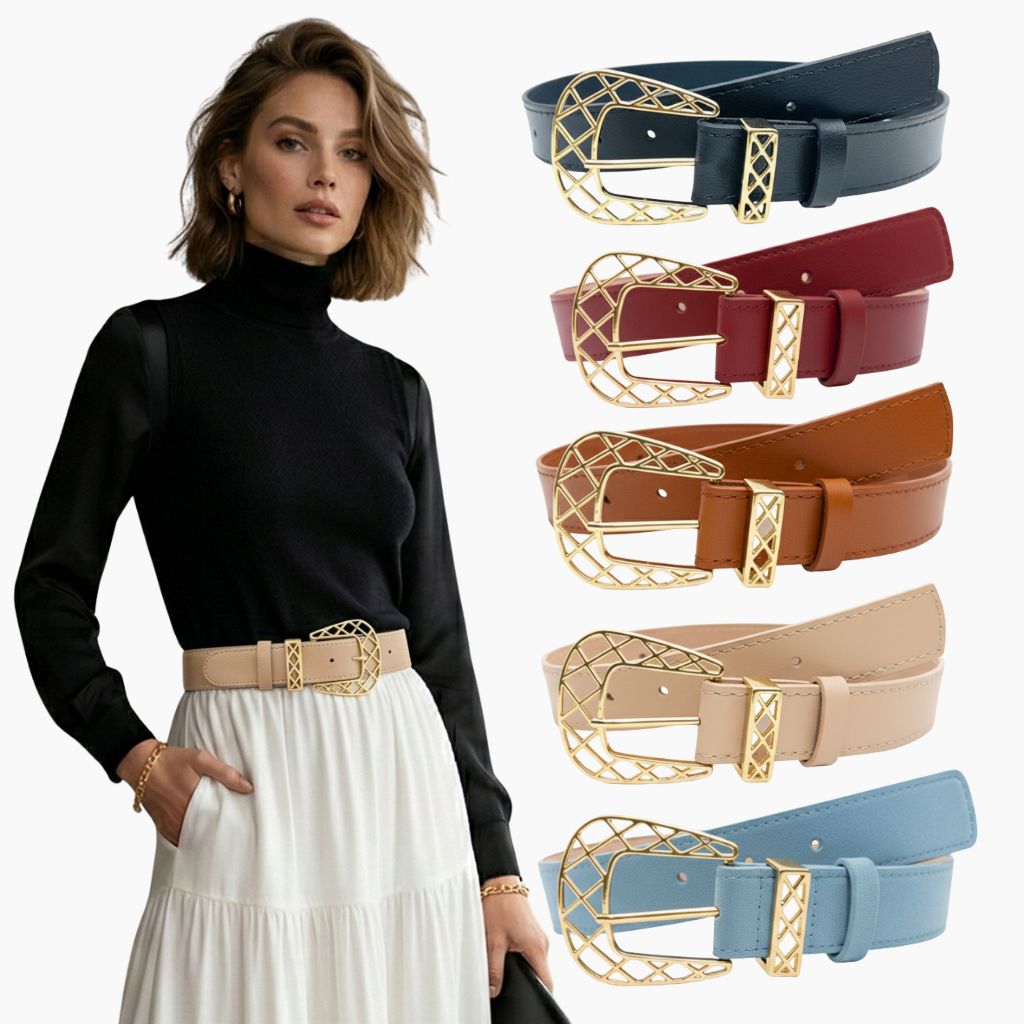 Cinto Feminino Plus Size Fivela e Passador Dourada/Prata Moda Estilo Blogueira Casual Moderna  3cm - Agnes