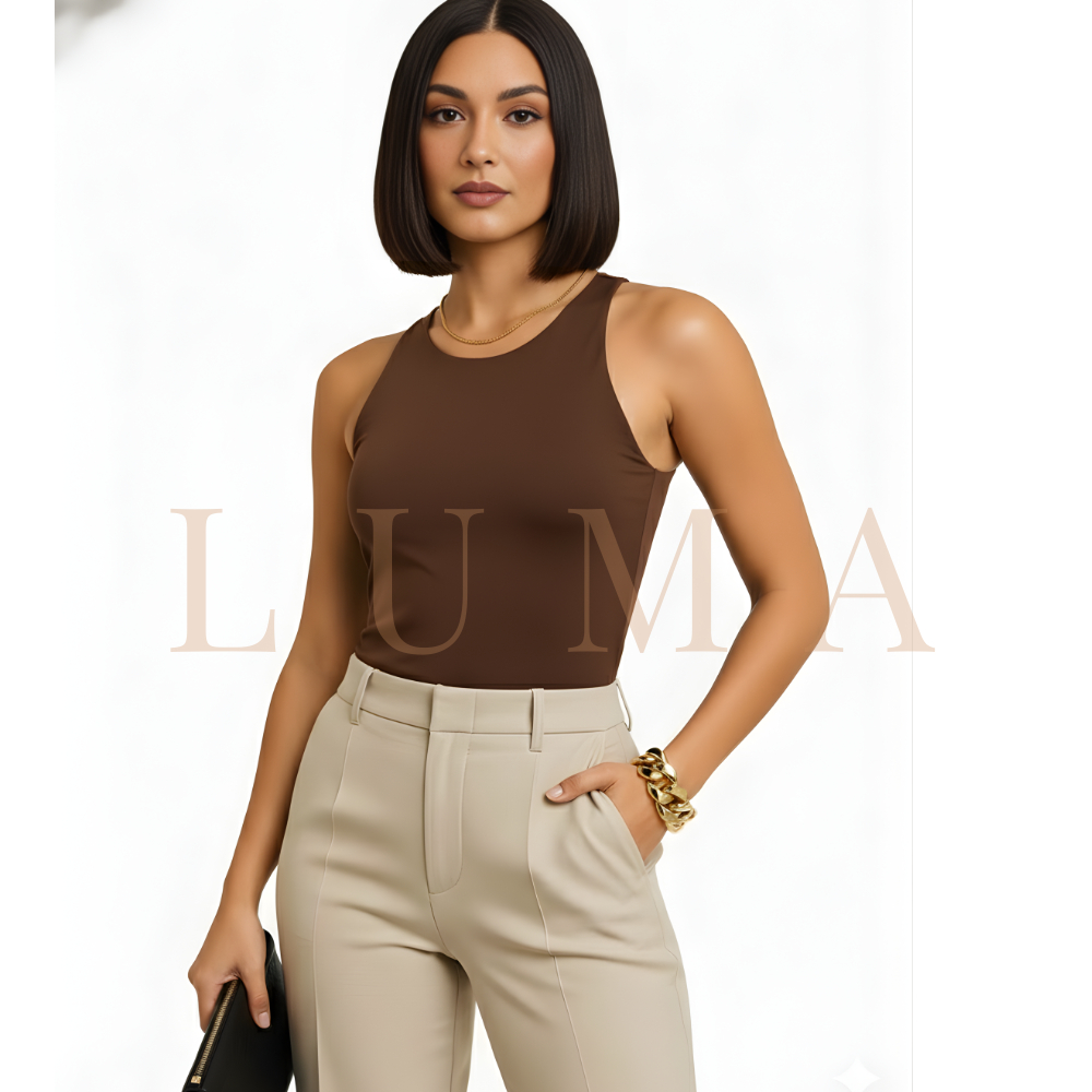 Regata Casual Basica Suplex Duplo forro frente e costa Blusa Feminina Blogueira Tendencia Marrom