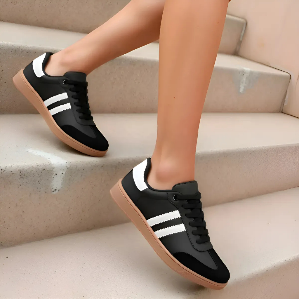 Tenis Feminino Casual Listras Dia a Dia Moda Samba Blogueira Retrô Clássico Envio Curto Elegante