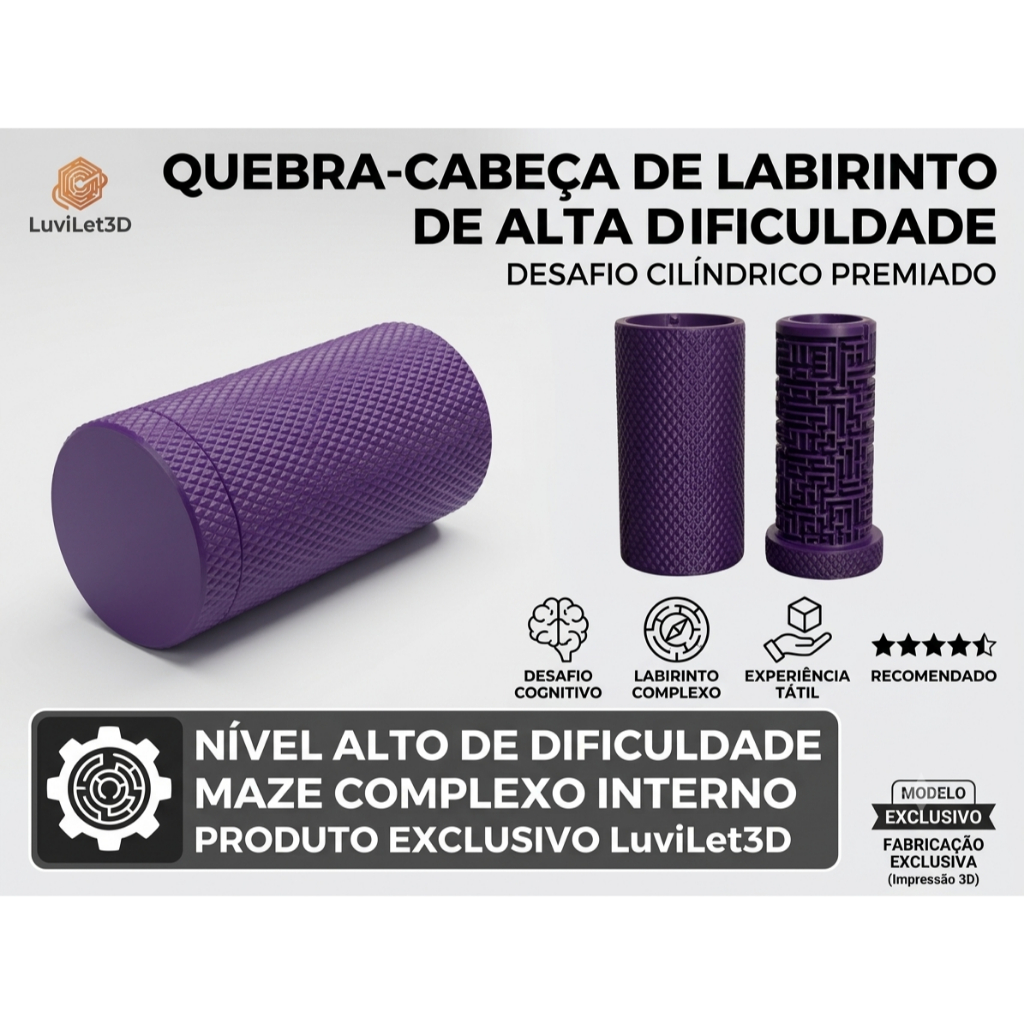 Quebra Cabeça Labirinto Cilíndrico Enigma Maze Jogo Desafio Lógica Inteligência Tabuleiro Puzzle 3D LuviLet3D