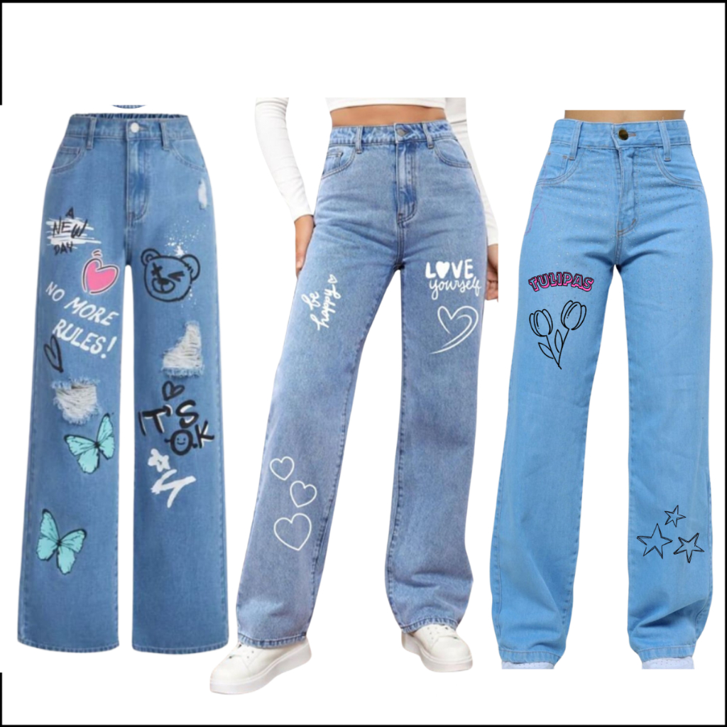 Kit 3 Calças Wide Leg Pantalona Infantil Juvenil Estilosa Jeans Premium Moda Bloguerinha