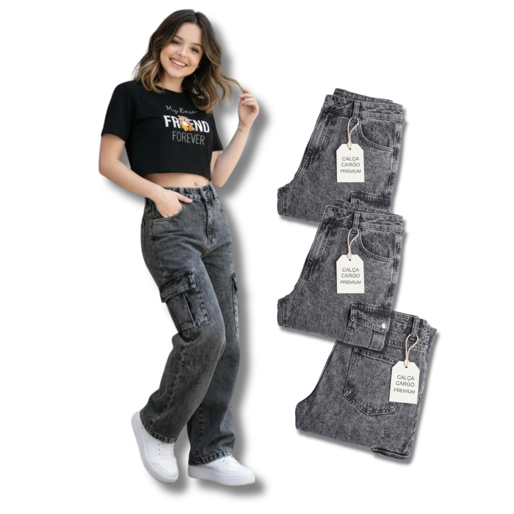 Calça Jeans Infantil Feminina Wide Leg Executive Premium Cintura Alta Perna Larga Estilo Moderno para Menina