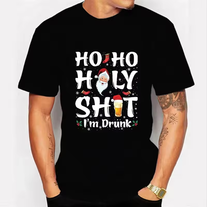 Camiseta Ho Ho Holy Shit I'm Drunk Natal Algodão
