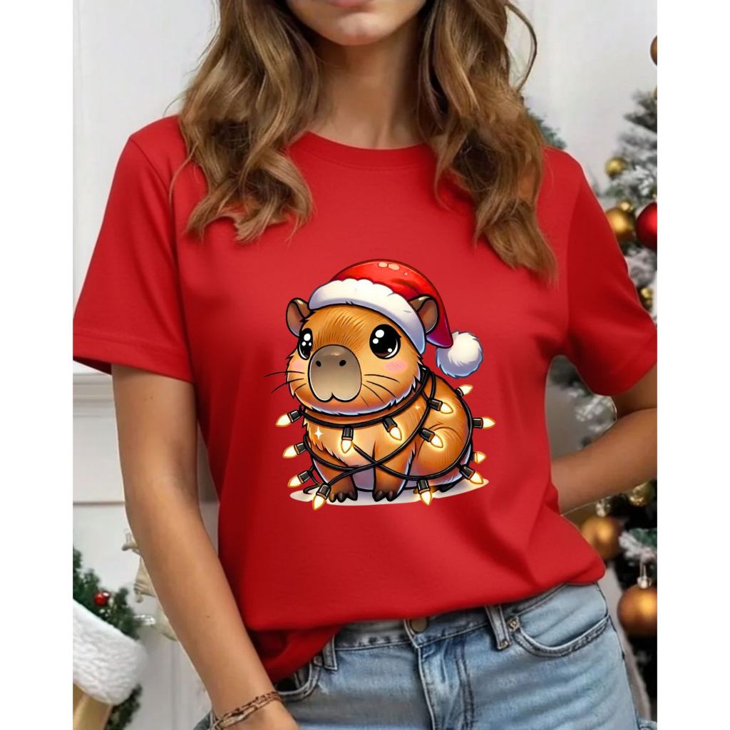 Camiseta Blusinhas Capivara Natalina Pisca Pisca Casual Festa Natal Presente 100%algodão premium t shit natalina