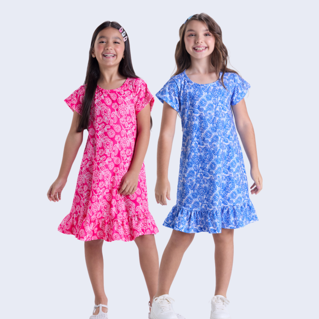 Vestido Infantil Menina Estampa de Flores e Babados