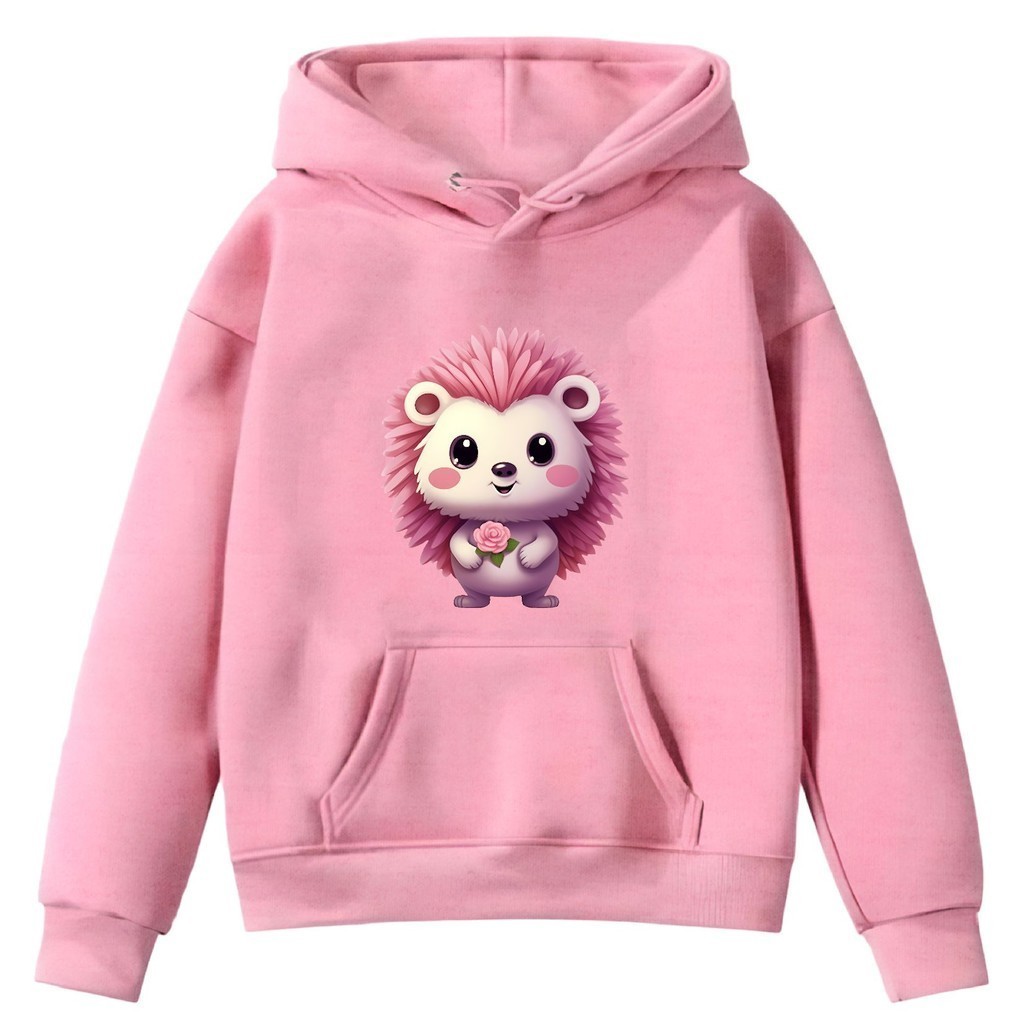 Moletom Infantil Canguru Ouriço Rosa Flor Desenho Animal Infância Tv Diversão Shopping Lazer