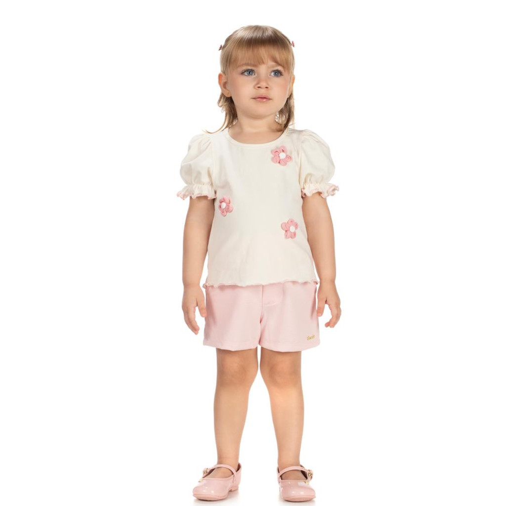 CONJUNTO MENINA INFANTIL DELICADO COM FLORES BORDADA DELICADA CAIMENTO LEVE PROMOÇÃO CONFORTAVEL