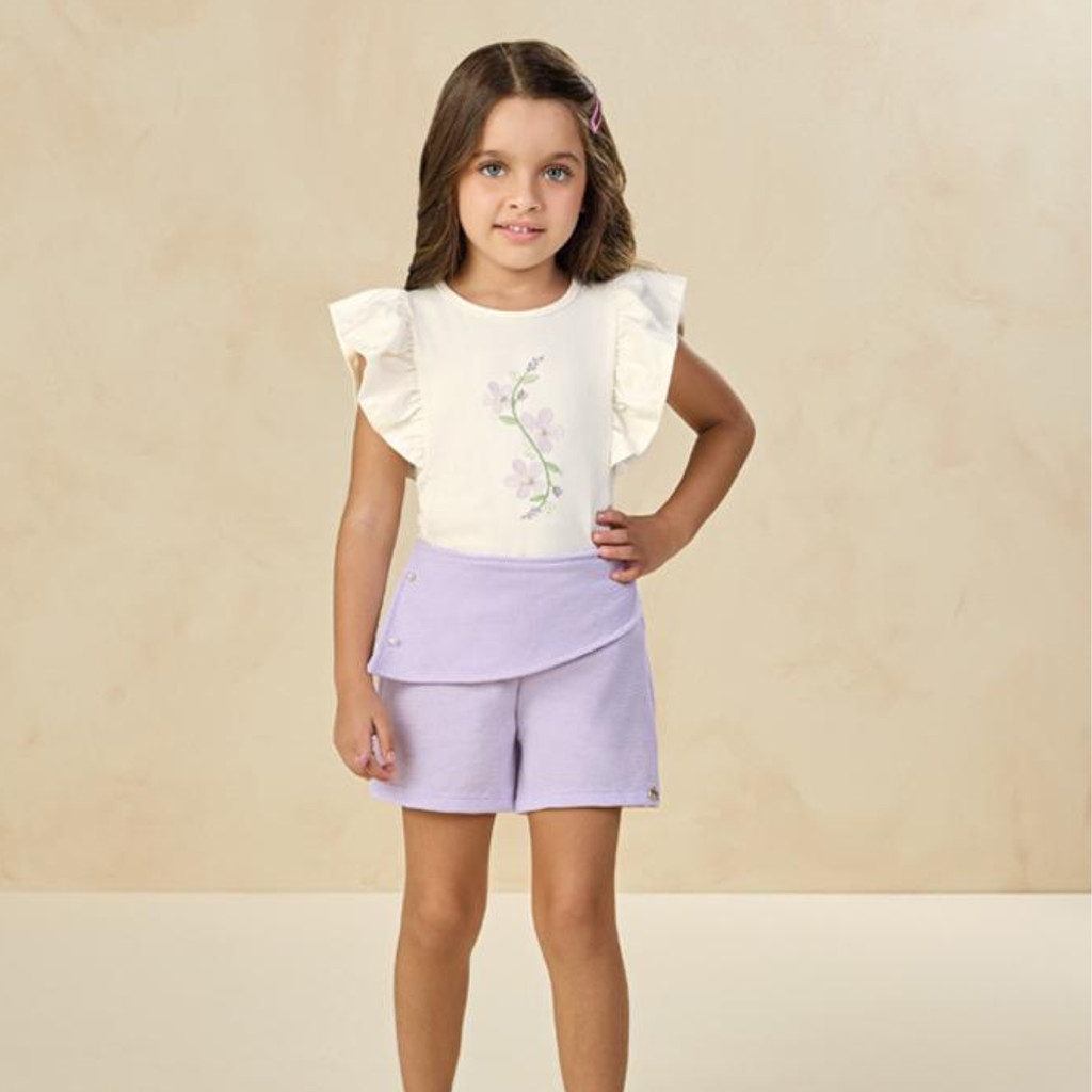 Conjunto verão Infantil Marlan Petala Flor algodão bordado