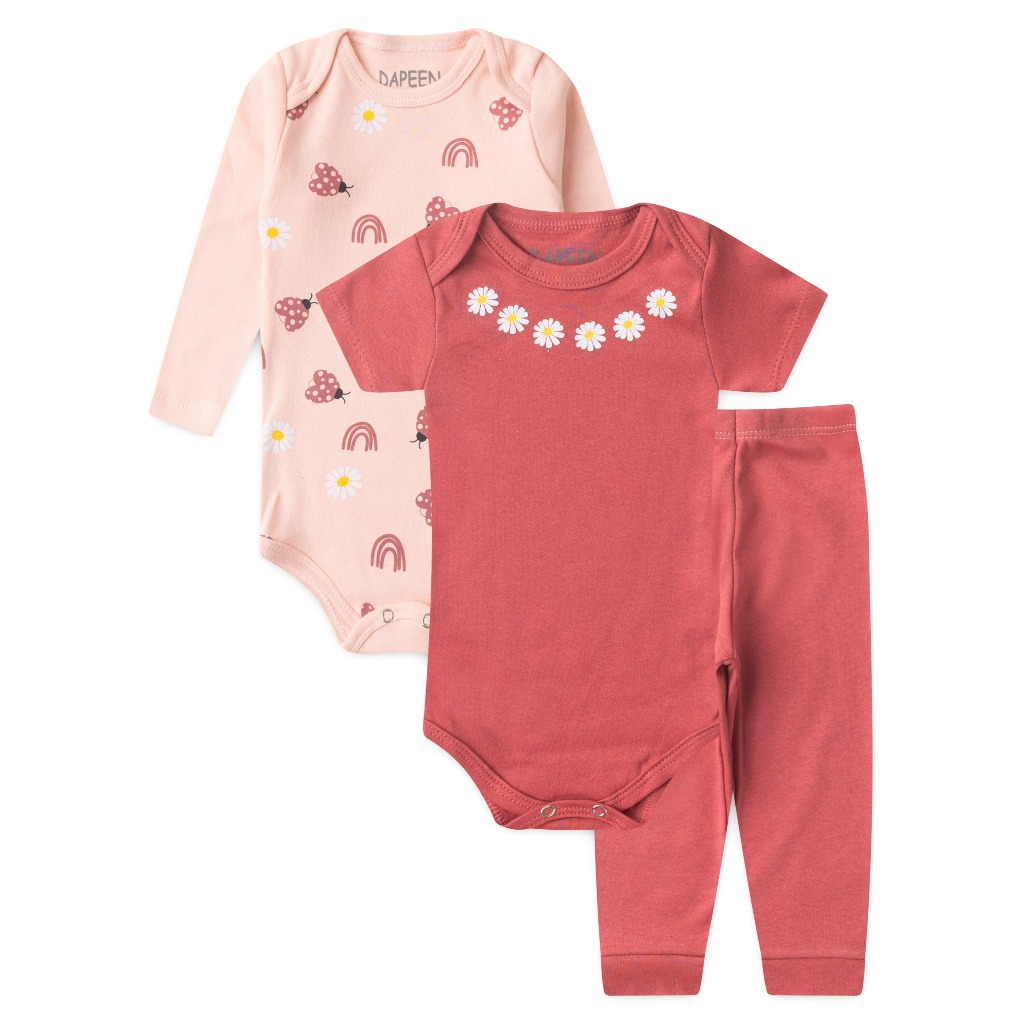Kit Body Bebê Menina Suedine Joaninhas e Flores