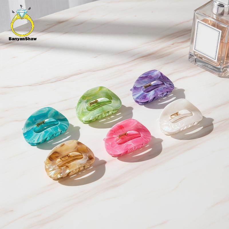 [BANY] Grampos De Garra De Cabelo Ovais De Mármore Plano , 1 Peça , Clipe De Dubill Da Moda , Acessório Sem Danos Para M