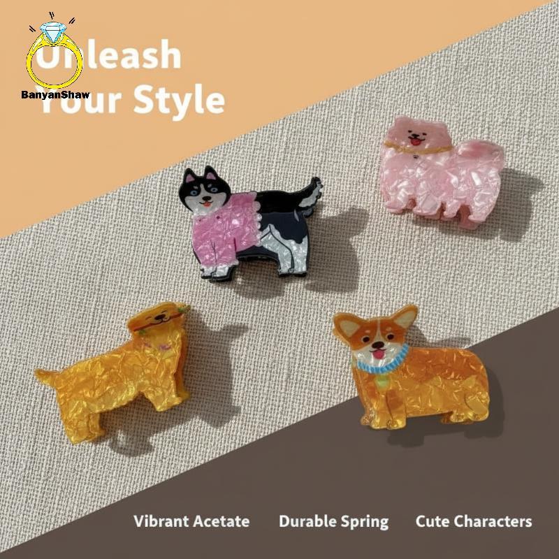 [BANY] Clipe De Garra De Cabelo Fofo De Desenho Animado , Cachorro , Gato , Tubarão , Estampa , Fácil De Usar , Acessóri