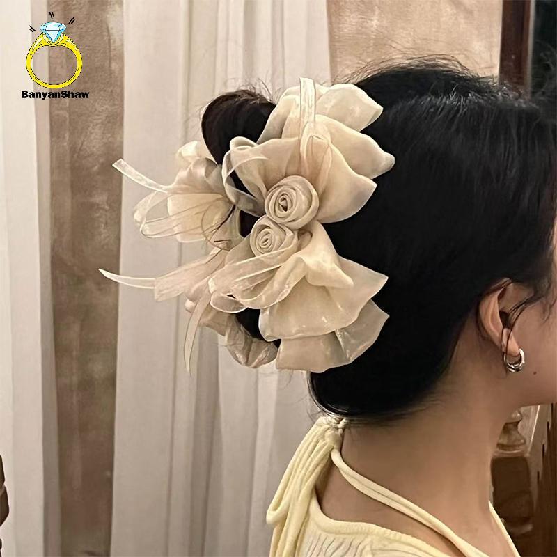 [BANY] Doce Moda Rosa Arco Grampo De Cabelo Para Mulheres Meninas Malha Suave Elegante Tubarão Clipe Temperamento Versát