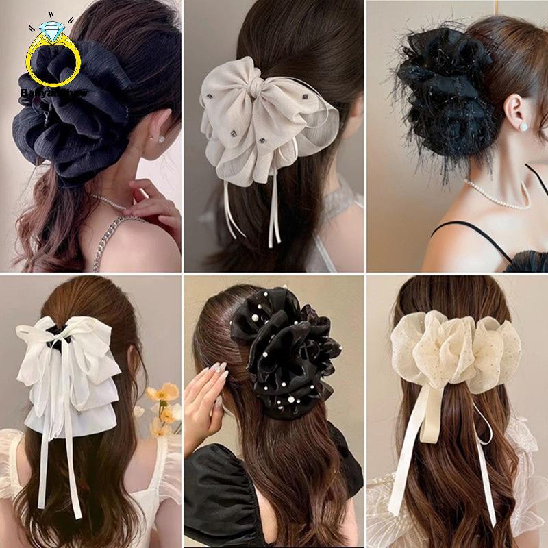 [BANY] Grampos De Cabelo Elegantes Com Laço Feminino Temperamento Elegante Malha Grampo Moda Acessórios Para Estilo Meni