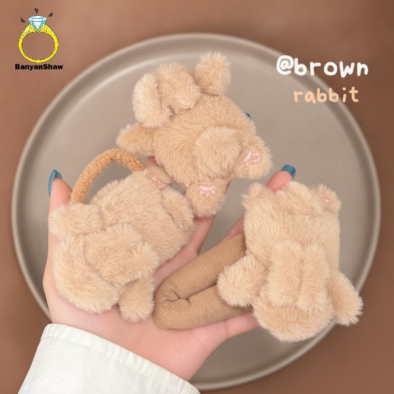 [BANY] Kawaii Fofo Coelho Grampo De Cabelo Conjunto De Gravata Macio Fuzzy Acessórios Para Mulheres Meninas Uso Diário F
