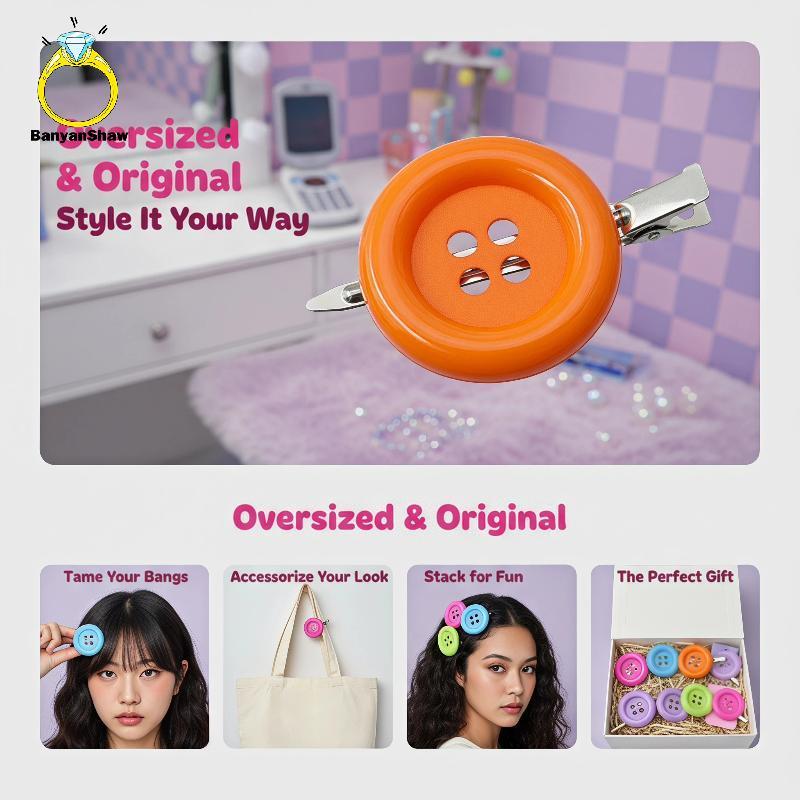 [BANY] Y2K Retro Grande Botão Dubill Grampo De Cabelo Bonito Antiderrapante Franja Lateral Presilha Para Meninas Acessór