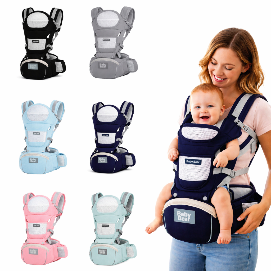 Bolsa Canguru Ergonômico Bebê Mãe Premium 3 em 1 | 12 posições | Bolsos Frontais e Laterais |