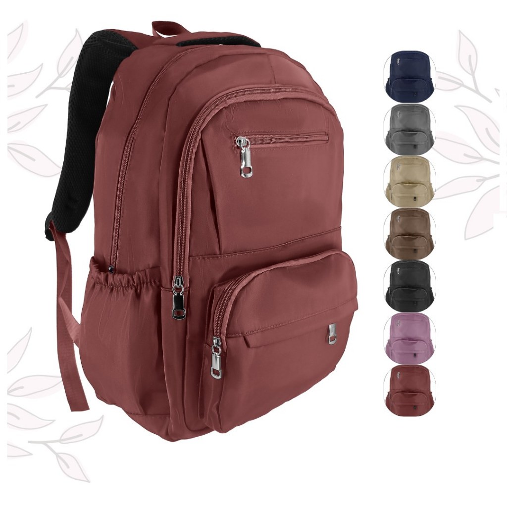 Mochila Casual Grande Tactel Vários Bolsos Amplo Espaço Interno Ideal P/ Escolar Trabalho Viagens