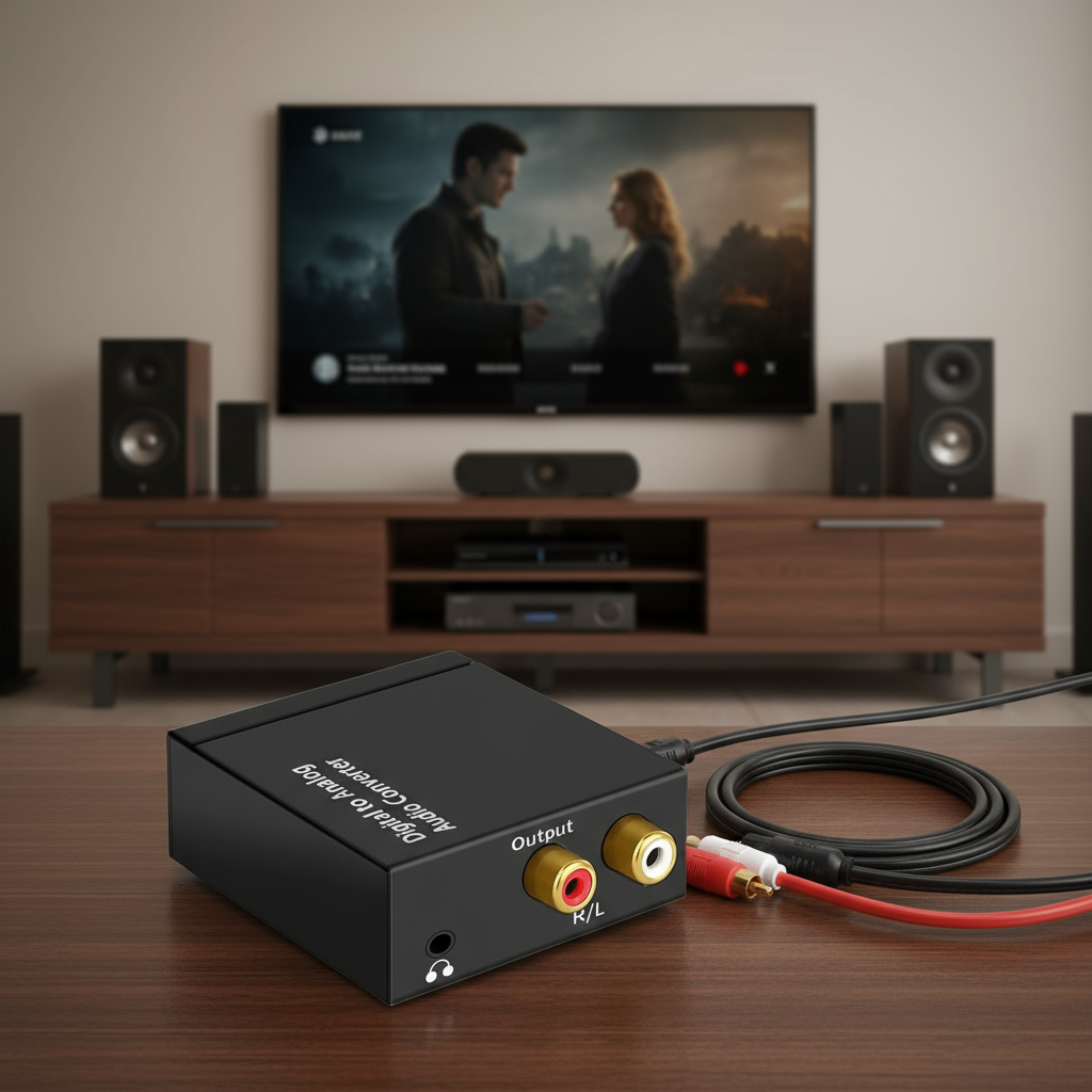 Conversor de Áudio Digital para Analógico, Jack 3.5mm, 2 Saídas RCA para TV, Coaxial Digital, Óptico de Fibra.
