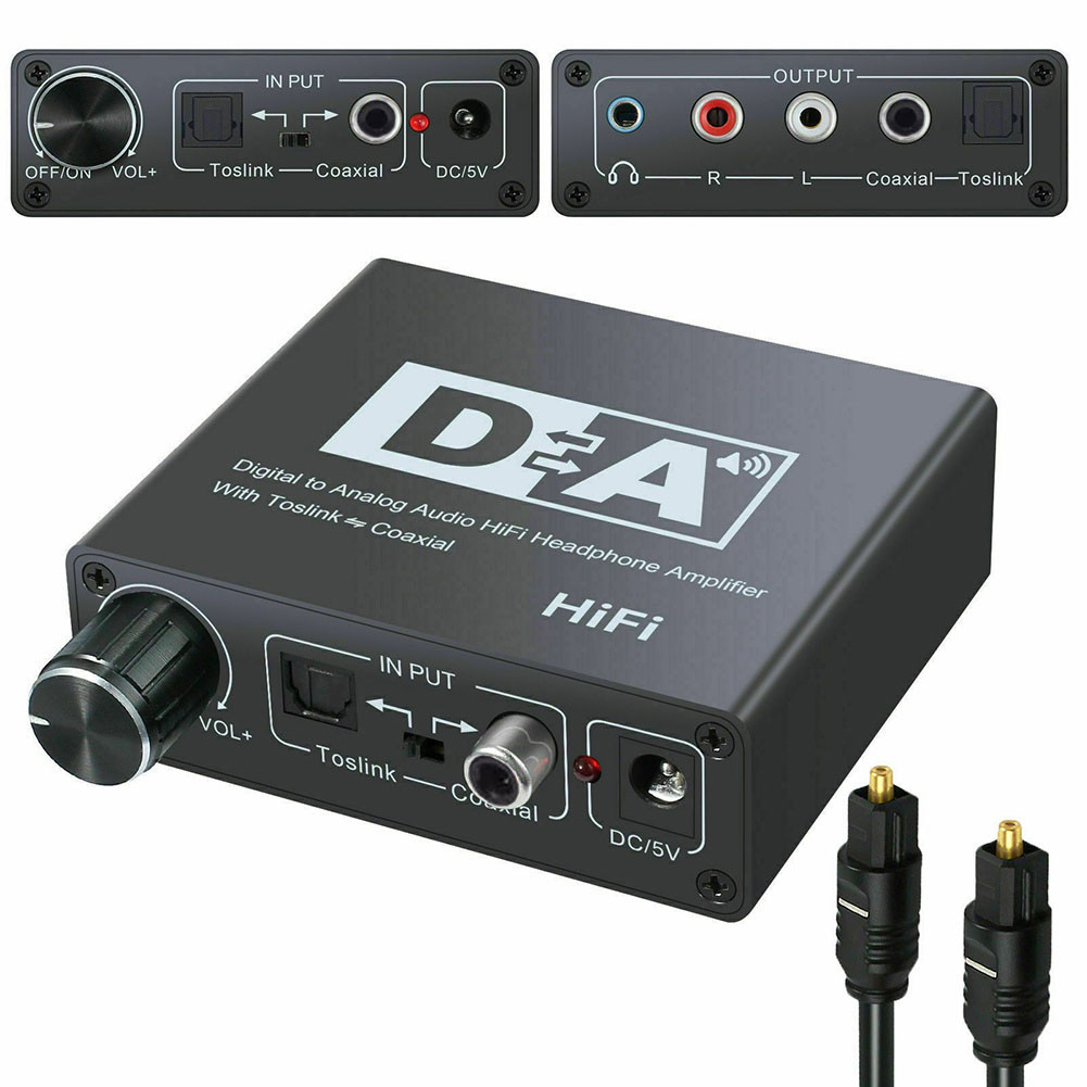 Conversor de Áudio Digital para Analógico HiFi DAC com Amplificador RCA de 3,5mm e Óptico Toslink e Coaxial