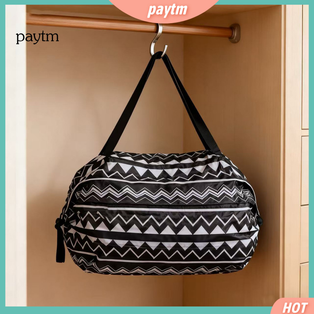 Waterproof Grocery Bag Folding Reusable Floral Pattern Heavy Duty Nylon Shopping Tote Compact Accordion Foldable Design