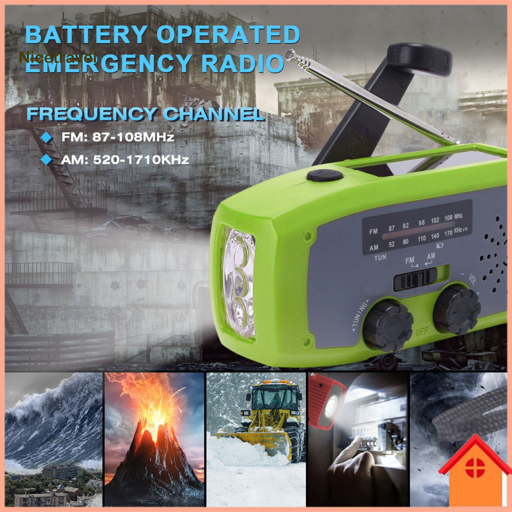 Emergency Radio Rechargeable Am/fm Solar with Led Flashlight Portable Hand Power Compact Design for Outdoor Camping