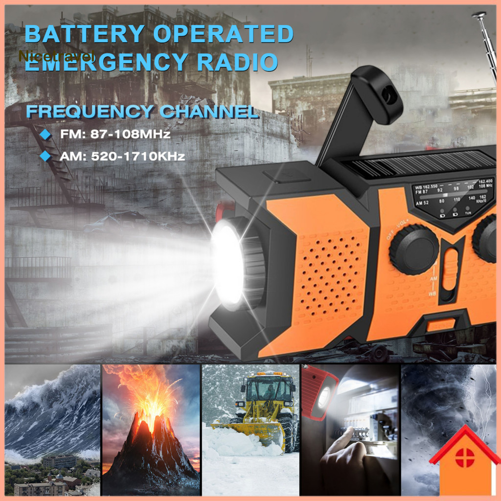 Compact Am/fm/wb Radio Hand-cranked Emergency Solar Hand with Sos Alarm Flashlight Rechargeable Portable Outdoor Camping