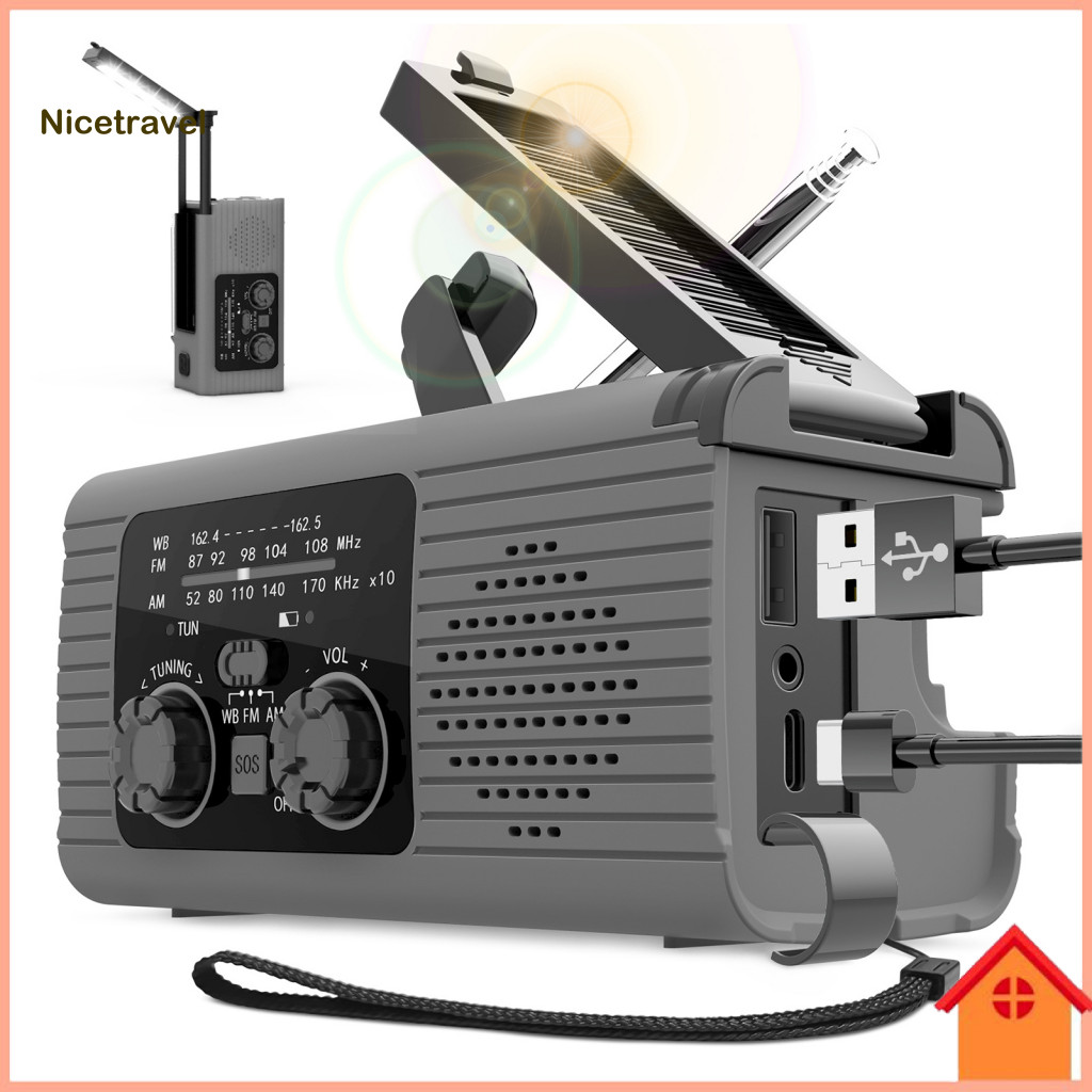Multifunctional Weather Radio Battery Powered Emergency Sos Alarm Portable with Solar Charging Hand Am/fm Led Flashlight