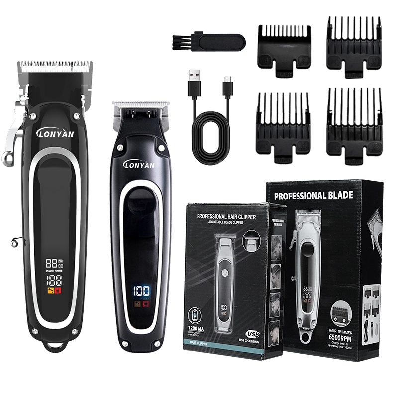 Aparador Cortador de Cabelo Profissional Sem Fio LONYAN Bivolt Lâmina Aço Inoxidável Silencioso Impermeável Recarregável