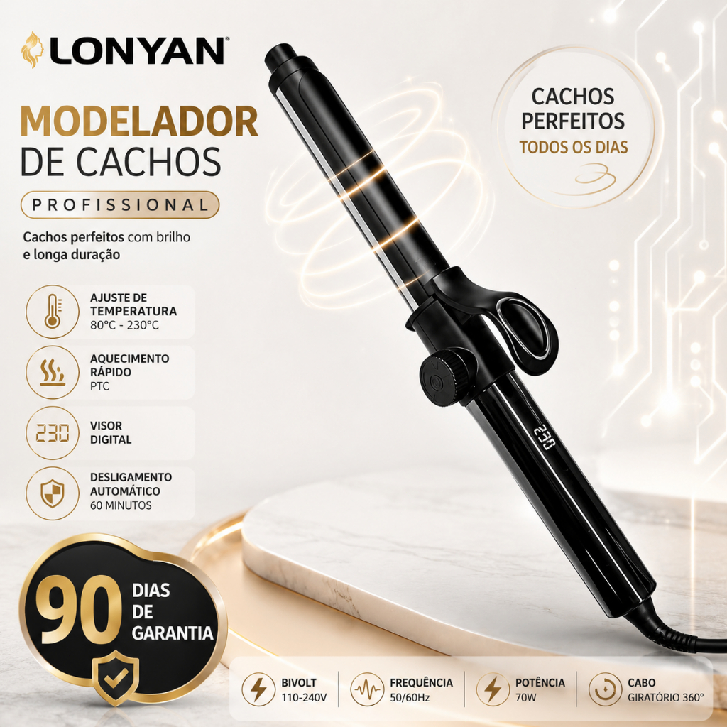 Modelador de Cachos Profissional 25mm Babyliss LONYAN Bivolt 127V 220V Ferro de Cacho íons Cerâmica para Ondas Soltas