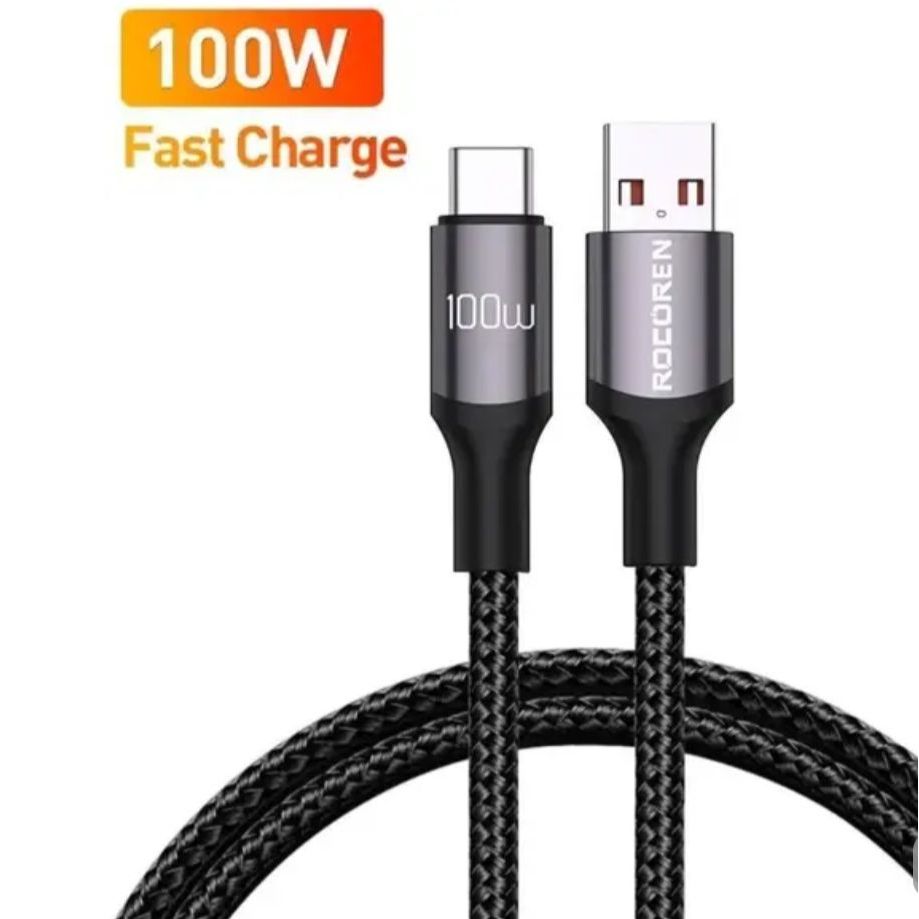Cabo USB-C Rocoren 100W Fast Charge Reforçado Nylon 2m