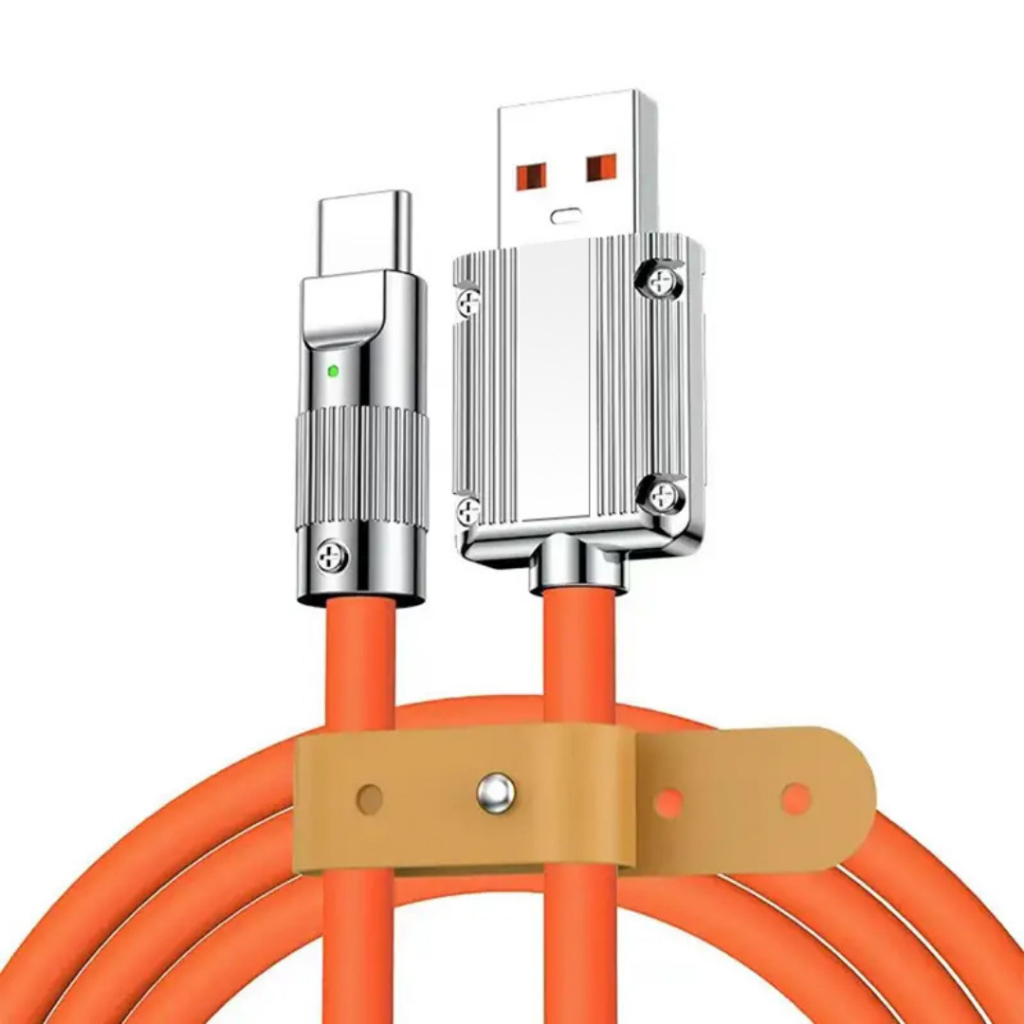 CABO USB PARA TYPE-C 100W SUPER FAST CHARGE NYLON REFORÇADO 2M LARANJA
