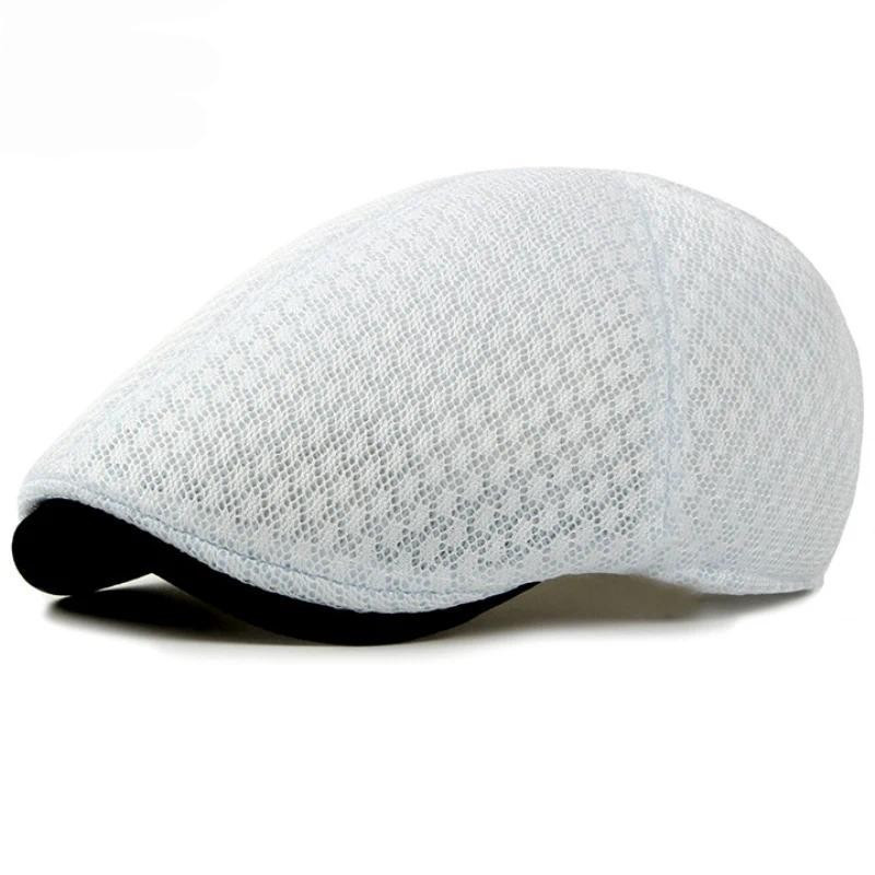 Bonés de Verão Estilo Coreano, Chapéus Simples em Preto, Branco e Cinza, Bonés Planos Tipo Cabbie, Bonés de Malha Respir