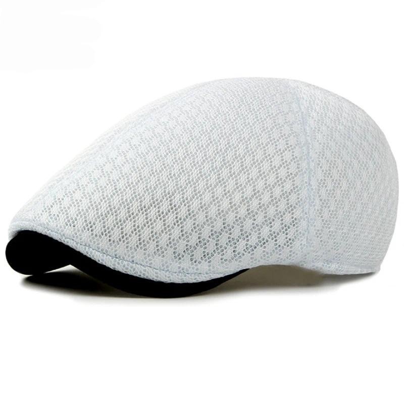 Bonés de Verão Estilo Coreano, Chapéus Simples em Preto, Branco e Cinza, Bonés Planos Tipo Cabbie, Bonés de Malha Respir
