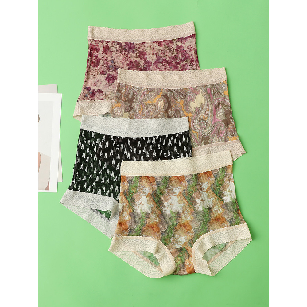 100% malha de seda amoreira tricô impressão Digital cintura alta roupa interior feminina Boxer Shorts estilo fino respir