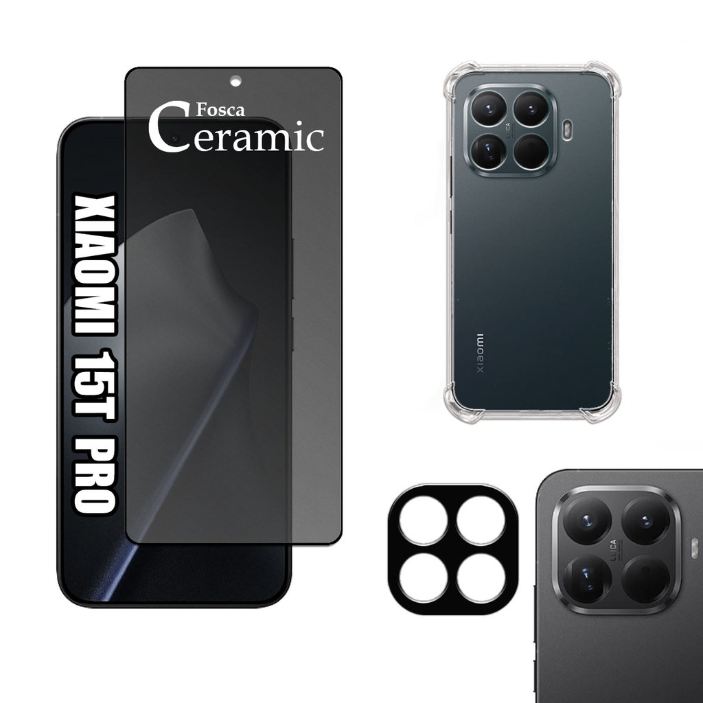 KIT Para Xiaomi 15T Pro - Película de Privacidade Fosca 9D - Capa - Câmera