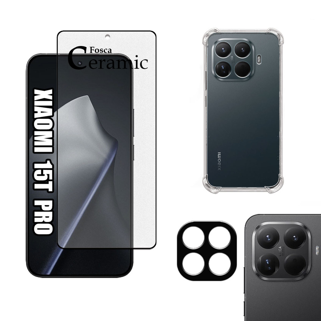 KIT Para Xiaomi 15T Pro - Película Fosca de Cerâmica 9D - Capa - Câmera