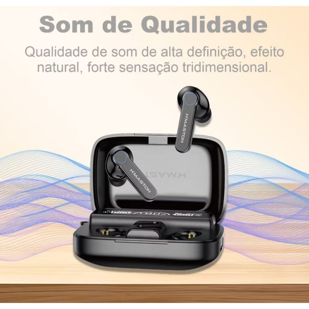 H'maston F925 Fone de ouvido Bluetooth5.3 TWS Fones semi-in-ear Sports Com Display E Led Luz