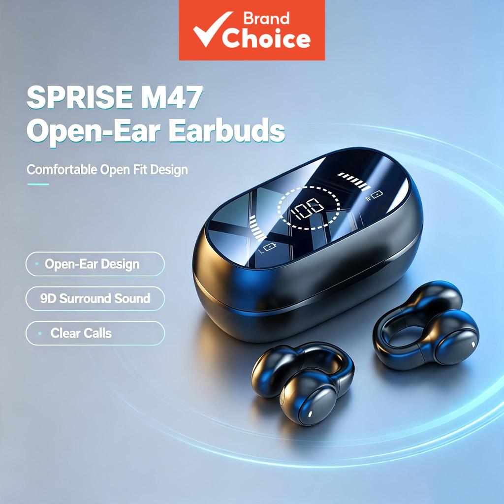 SPRISE M47 Fones De Ouvido Com Clipe Aberto Bluetooth5.3 Display Digital 9D Surround Sound Touch Control Estéreo Sem Fio