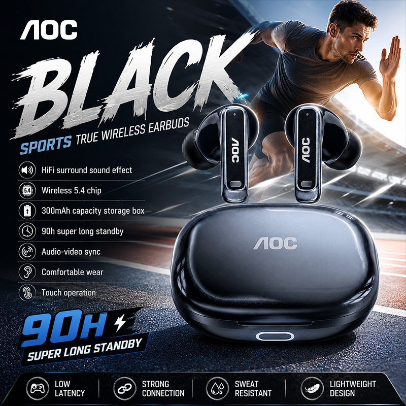 AOC ACT4611 Fones De Ouvido TWS Sem Fio Bluetooth5.4 Surround Stereo Bass Com Estojo De Carregamento Controle De Botão B