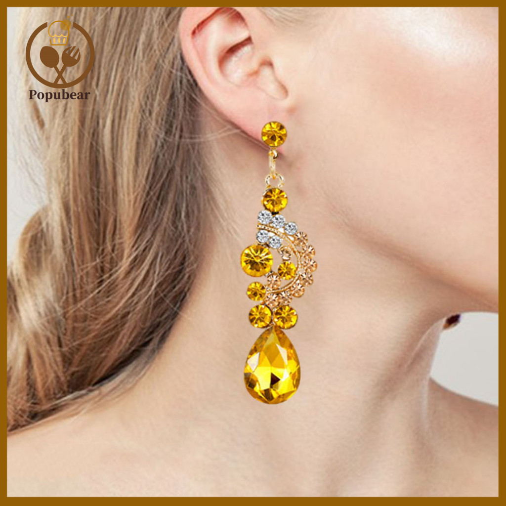 Adjustable Extension Chain Necklace Luxurious Rhinestone Jewelry Set Sparkling Long Hanging Earrings Elegant Bridal Acce