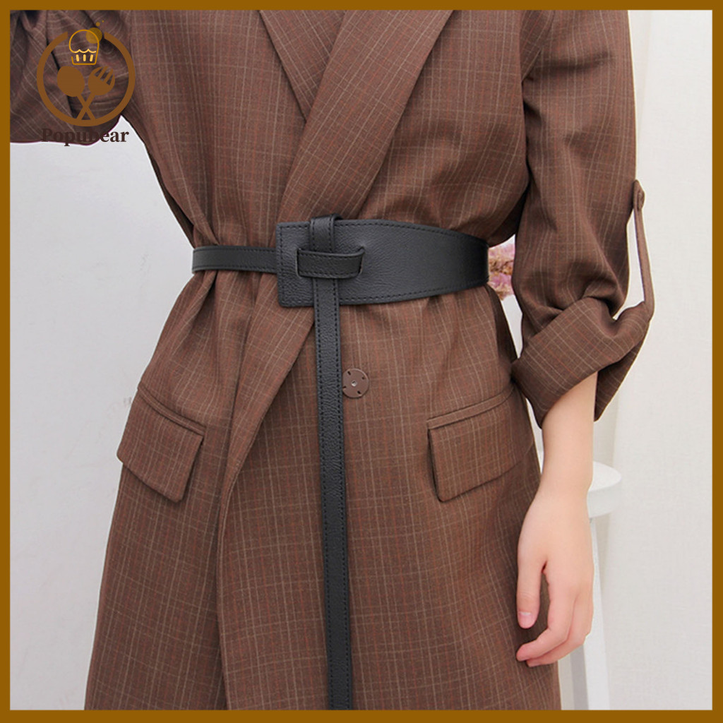 Female Faux Leather Belt Women Korean Style Women’s Adjustable Knot Waistband Irregular Shape Long Corset for Coat Dre